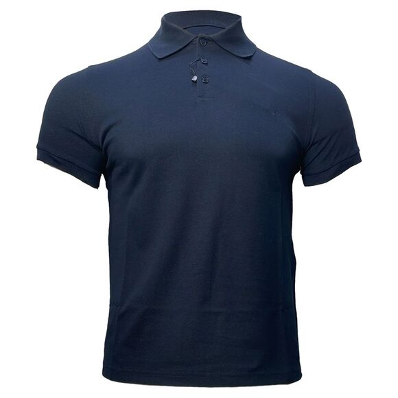 Saint Laurent Cassandre Embroidered-Logo Polo Shirt in Navy Blue Cotton